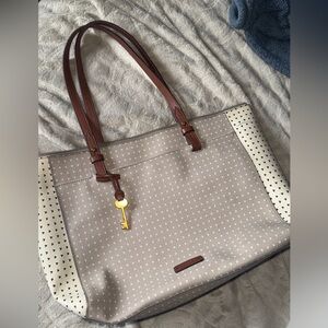Fossil Emma Beige and Brown Tote Bag